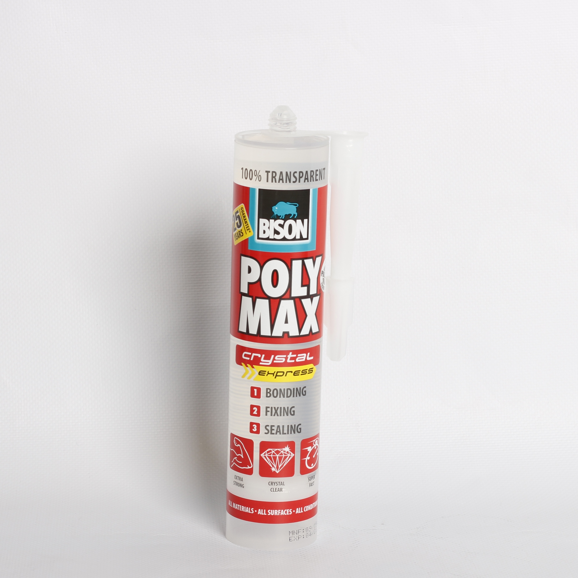 წებო ჰერმეტიკი Bison Poly Max Crystal Express 300 გ გამჭვირვალე — სილიკონი და ჰერმეტკი